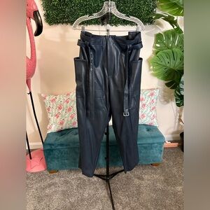 Eloquii Blue-Gray Vegan Leather High-Rise Belted Cargos